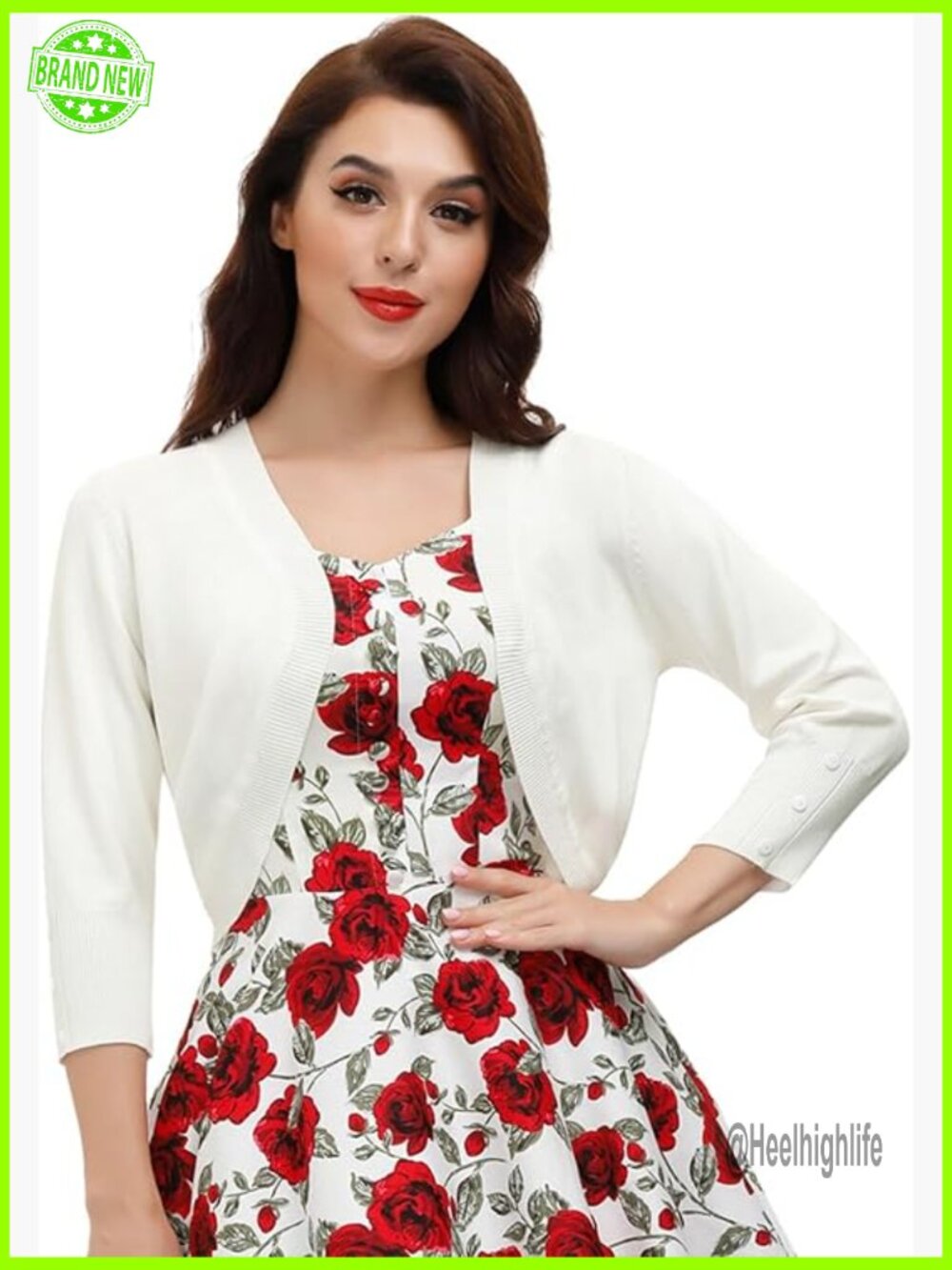 3/4 Sleeve Cropped Cardigan Open Front Knit Bolero Shrug
